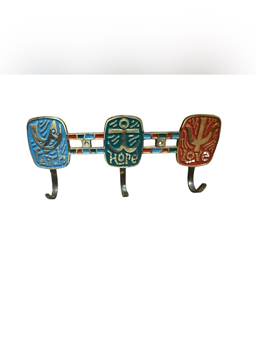 Vintage 1967 Mid-Century Terra Sancta Guild Brass Enamel Wall Hook Plaque